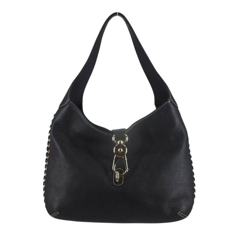 Dooney & Bourke Lucca Pebble Leather Hobo Bag: Dooney & Bourke Lucca Pebble Leather Logo Lock Hobo Bag. Labeled appropriately. Measures 12" x 14" x 3". Condition: Good pre-owned condition. Estimate 50 - 100 Domestic shipping Third Party