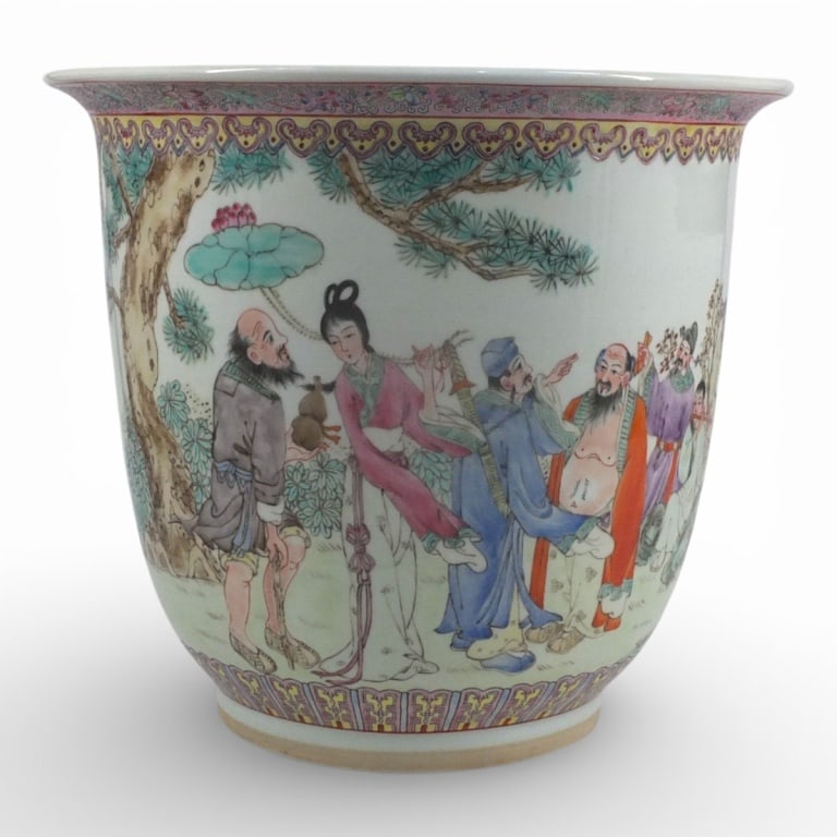 Chinese Famille Rose Porcelain Jardiniere: Chinese Famille Rose Porcelain Jardiniere. Unsigned. Measures 12-1/2" x 14". Condition: Good condition. Estimate 150 - 350 Domestic shipping Third Party