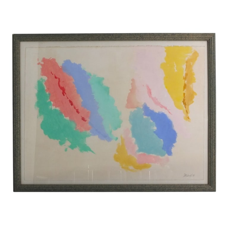 Signed Friedel Dzubas Gouache "Untitled, 1981": Possibly: Friedel Dzubas Gouache on paper "Untitled, 1981". Signed and dated lower right. Paper blind stamp lower left and upper right. Framed and presented under glass screen. Full deckled sheet meas