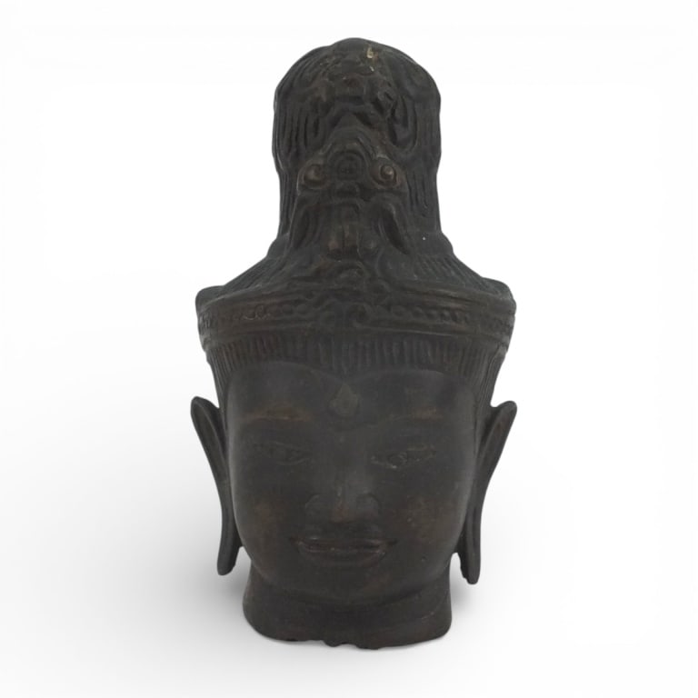 Chinese Bronze Buddha Sculpture: Mid century Chinese bronze Buddha sculpture. Measures 6-1/2", 3-1/2". Condition: Good condition. Estimate 100 - 200 Domestic shipping Third party