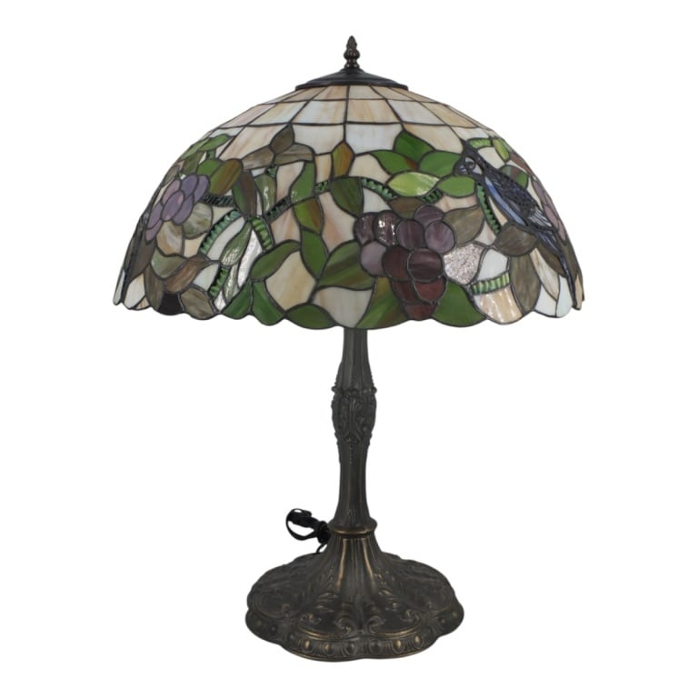 Vintage Leaded Glass Lamp "Birds & Grapes" (1 of 4)