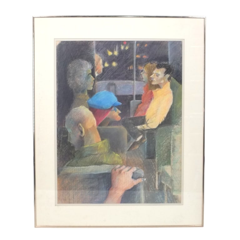 Post Modern Pastel on Paper "Bus Riders" (1 of 4)