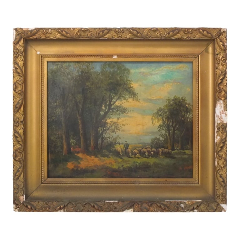 Antique Oil on Board "Rural Landscape" (1 of 5)