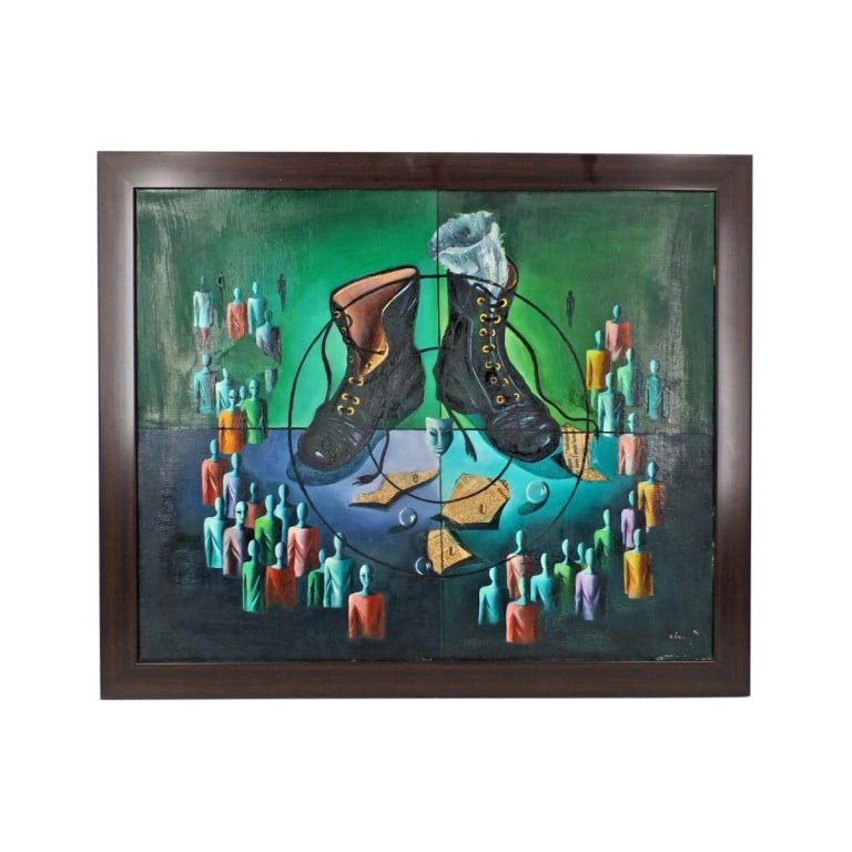 Myriam Bering (Born 1951) Oil on Canvas: Myriam Bering, French (Born 1951) oil on canvas "La Cible" signed lower right. Inscribed en verso. Measures 23-3/4" x 28-3/4". Frame measures 27" x 32". Condition: Good condition. Estimate 400 - 600 D