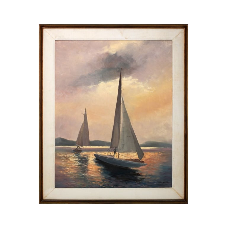 W.W. Selder Oil on Masonite "Sailboats at Dusk" (1 of 6)