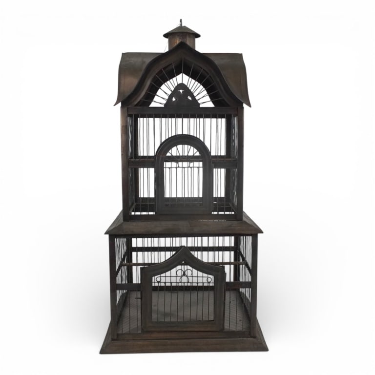 Victorian Style Tin Birdcage: Victorian Style Tin Birdcage. Label: Made In Mexico. Measures 29-1/2" x 14-1/4" x 14-1/4". Condition: Good condition. Estimate 80 - 160 Domestic shipping Third Party