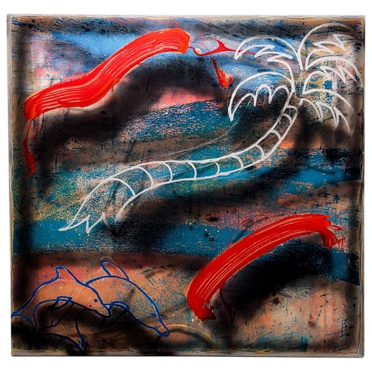 Jack Lembeck, American (Born 1942): Jack (John) Edgar Lembeck, American (Born 1942) Acrylic on Canvas "Palm Freaks" Signed, Dated and Inscribed en verso. Unframed. Measures 72" x 72". Condition: Good condition. Estimate 300 - 600