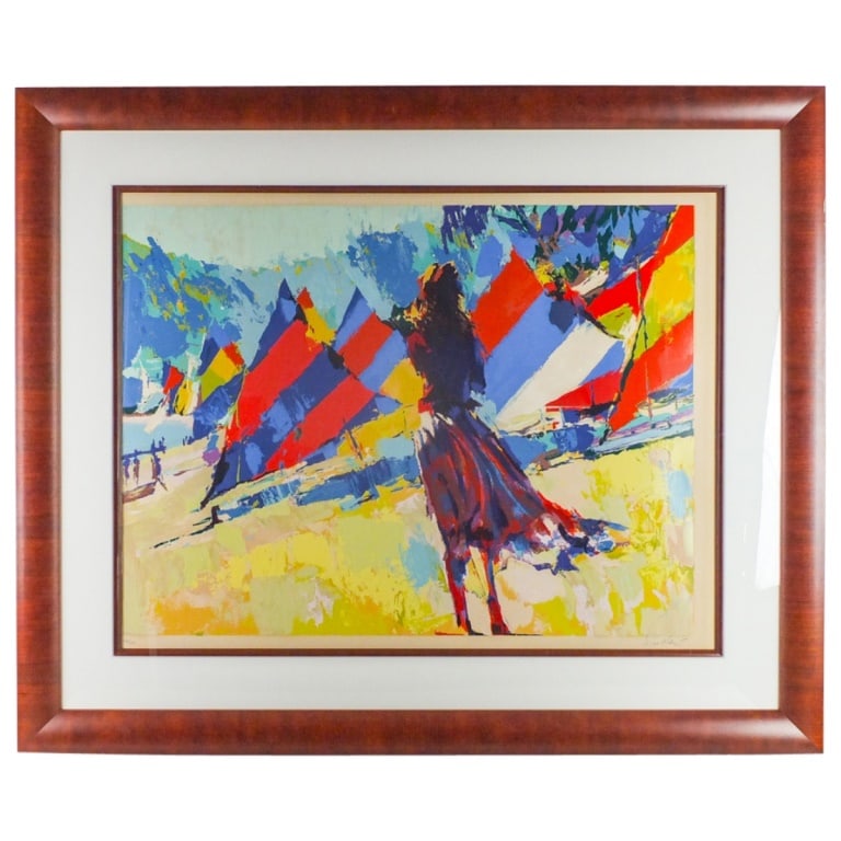 Nicola Simbari, Italian (1927 - 2012): Nicola Simbari, Italian (1927 - 2012) Serigraph on Paper "Girl with Sailboat" Signed and Numbered 220/300. Sight measures 26" x 34". Frame measures 38-1/2" x 46-1/4". Condition: Light toning to the