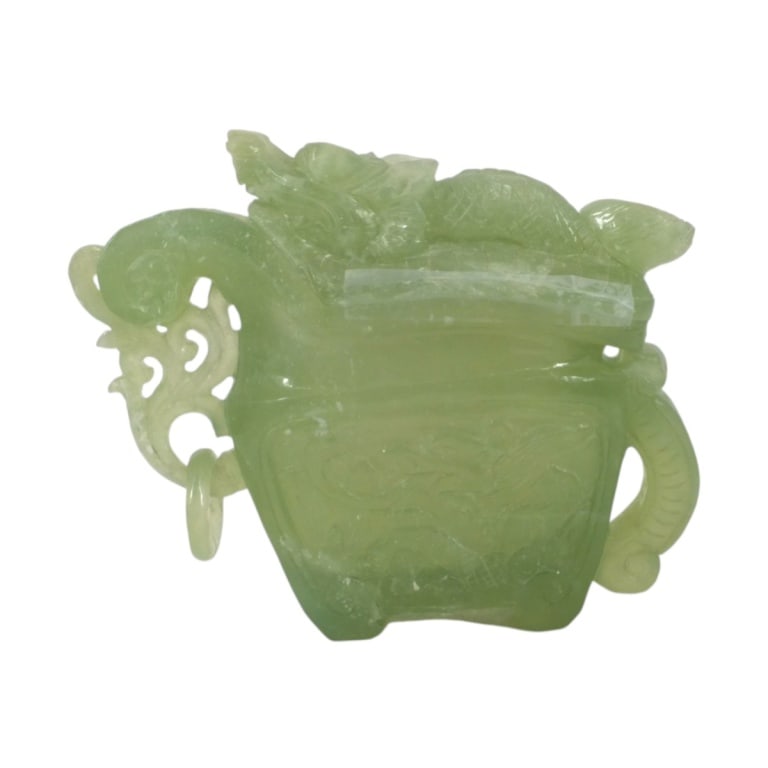 Vintage Chinese Jade Dragon Censer: Vintage Chinese Jade Dragon Censer. Unsigned. Measures 8" H x 10". Condition: Good condition. Estimate 200 - 400 Domestic shipping Third Party