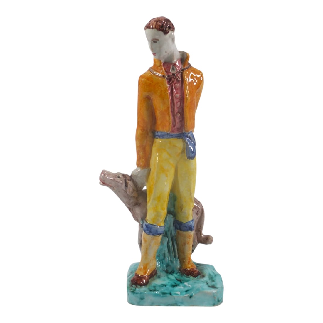 Attr: Susi Singer-Schinnerl Ceramic Figure: Attributed to: Susi Singer-Schinnerl, German (1891 - 1965) Antique Weiner Werkstatte Ceramic Figure "Man with Dog". Unsigned. Measures 10-1/2" Condition: Small flake at bottom back edge or in good con