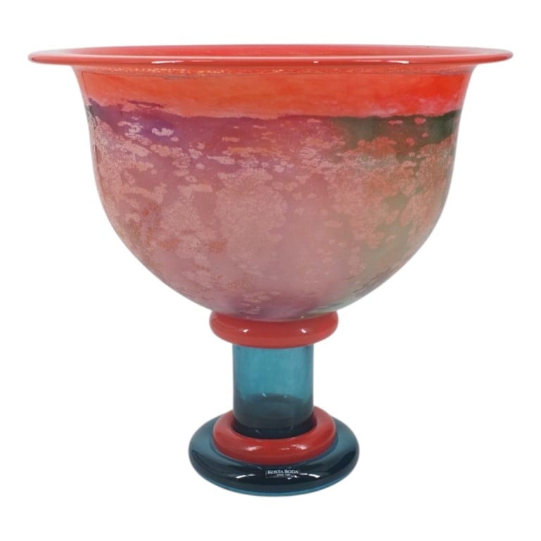 Kosta Boda "Can Can" Pedestal Art Glass Bowl: Kosta Boda "Can Can" Pedestal Art Glass Bowl. Signed, original label. Measures 10-3/4" H x 11-1/4" W. Condition: Good condition. Estimate 200 - 500 Domestic shipping Third Party