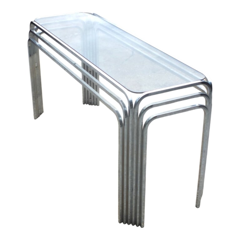 Circa 1970s Art Deco Style Chrome Console Table - 2