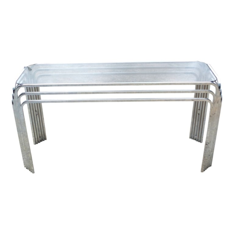 Circa 1970s Art Deco Style Chrome Console Table - 3