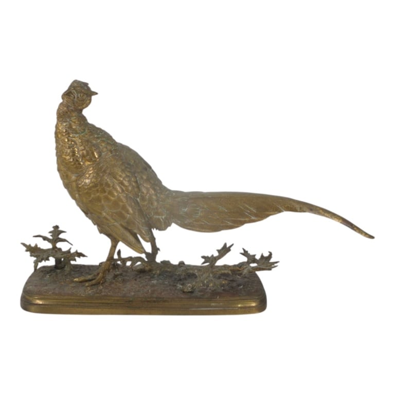 Ferdinand Pautrot Gilt Bronze Sculpture "Pheasant": Ferdinand Pautrot (French, 1832-1874) Gilt Bronze Sculpture "Pheasant". Signed. Measures 9-1/2" x 15". Condition: Good condition. Estimate 200 - 400 Domestic shipping Third Party