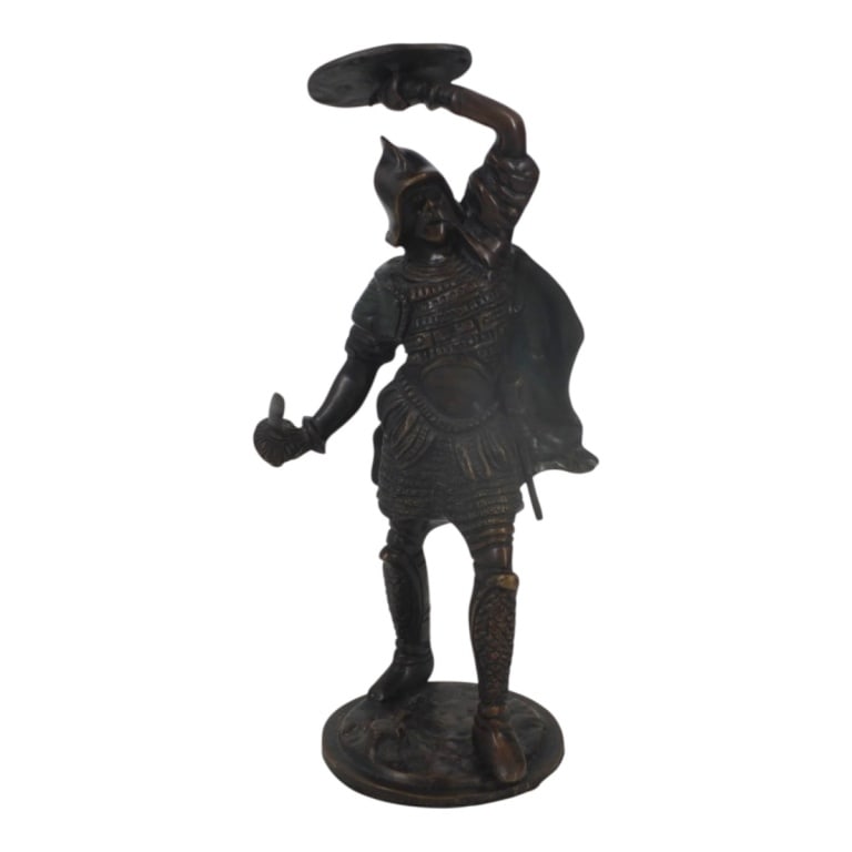 Vintage Bronze Figurine "Conquistador": Vintage Bronze Figurine "Conquistador". Unsigned. Measures 12" H. Condition: Small scratch on cape or in good vintage condition consistent with age and storage. Estimate 150 - 250 Domestic shipping