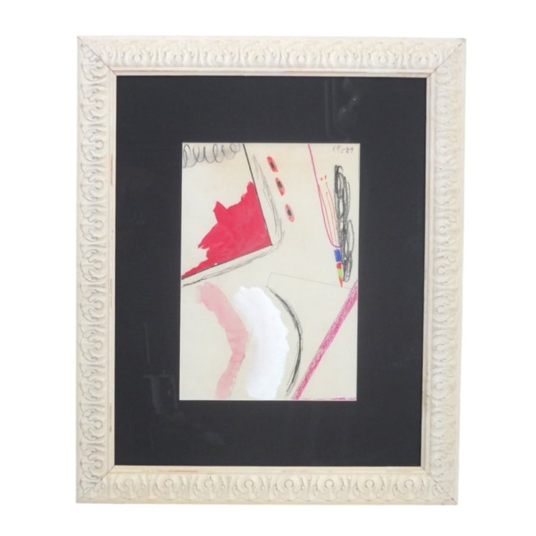 Mixed Media on Paper "Abstract" Signed LE-89: Mixed Media on Paper "Abstract" Signed LE-89 upper right. Framed and presented under glass screen. Measures 12-3/4" x 8-3/4", frame measures 23-1/2" x 19-1/2". Condition: Good condition. Estimate 100