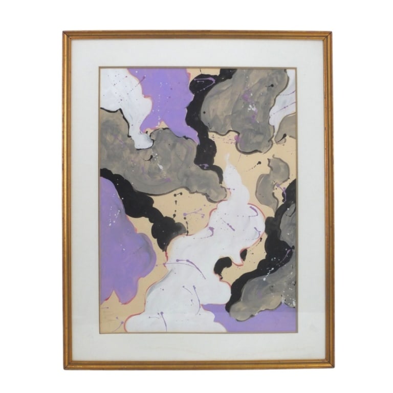 Acrylic on Paper "Untitled" Signed Bluhm: Acrylic on Paper "Untitled" Signed lower right Bluhm (possibly Norman Bluhm, American 1921-1999) Framed and presented under glass screen. Measures 16" x 22", frame measures 22-3/4" x 28-1/4".