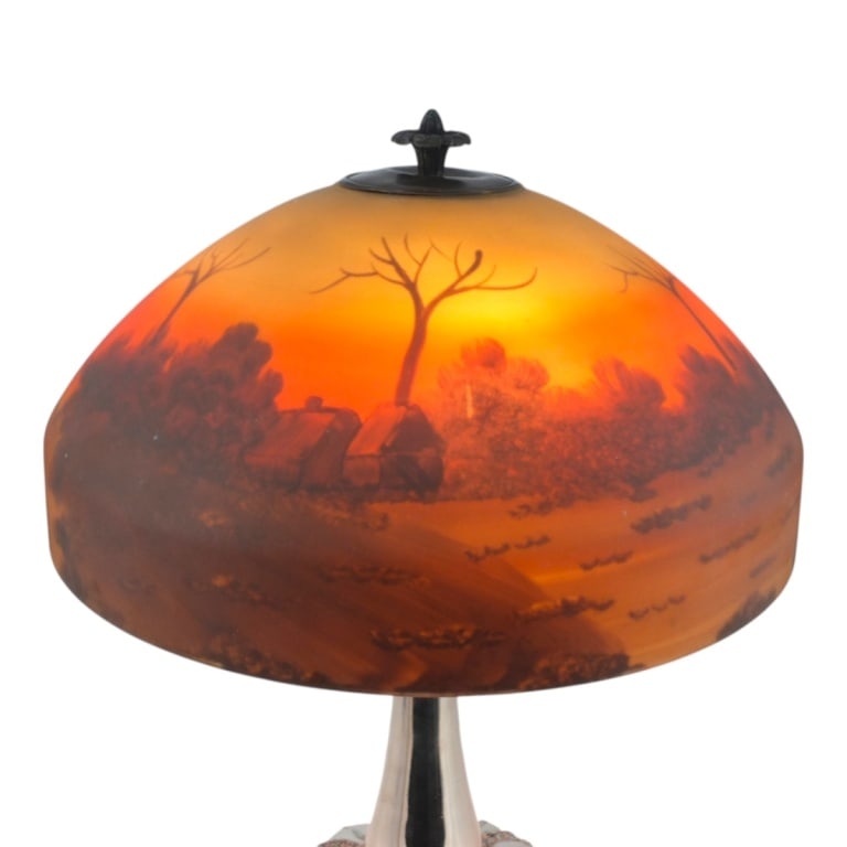 Pittsburg Lamp Reverse Painted Shade, Plated Base - 2