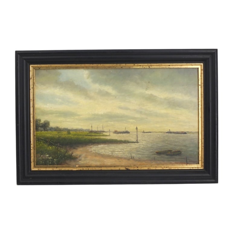 Vintage Dutch Oil on Board "Harbor Scene": Vintage Dutch Oil on Board "Harbor Scene". Signed lower right H. Ernen. Measures 9" x 15-1/4" (sight), frame measures 12-1/2" x 18-3/4". Condition: Good condition. Estimate 100 - 1000 Domestic shippin