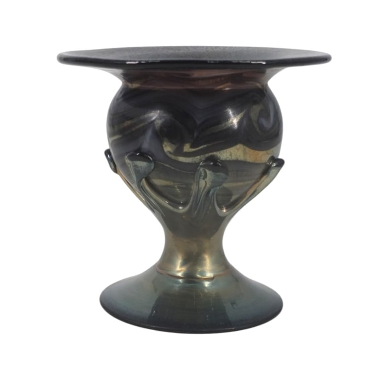 Art Nouveau Style Art Glass Iridescent Glass Vase: Art Nouveau Style Art Glass Iridescent Glass Vase. Unsigned. Measures 5-3/4" x 6". Condition: Good condition with no chips, cracks. Estimate 150 - 350 Domestic shipping Third Party