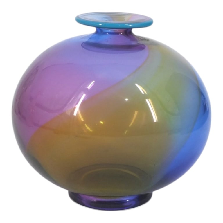 Vintage Transjo Hytta Swedish Dichroic Glass Vase: Vintage Transjo Hytta Swedish Dichroic Glass Vase. Signed Transjo W.R.C. Measures 6-1/2" H. Condition: Good condition with no chips or cracks. Estimate 100 - 300 Domestic shipping Third Party