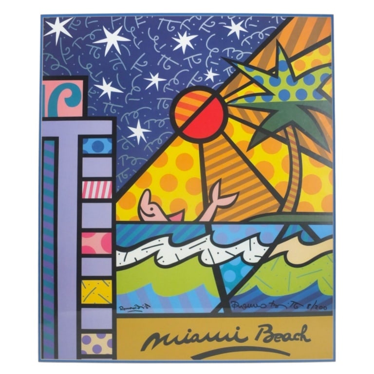 Signed Britto Lithograph "Miami Beach" 8/200 - 2