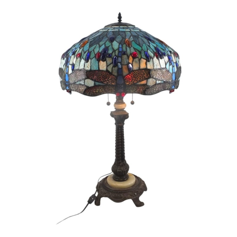 Tiffany Style Dragonfly Leaded Glass Lamp (1 of 5)