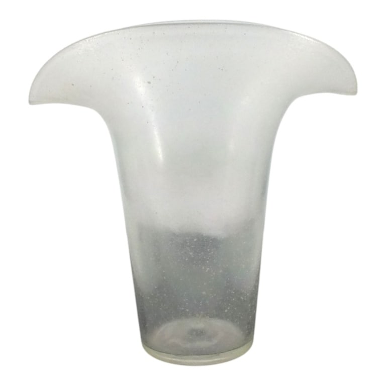 Large Hand Blown Murano Vase: Large Hand Blown Murano Scavo Glass Style Glass Vase with Flared Rim. Unmarked. Measures 18-1/4" x 17-3/4" x 11". Condition: Good condition. Estimate 200 - 400 Domestic shipping Third party