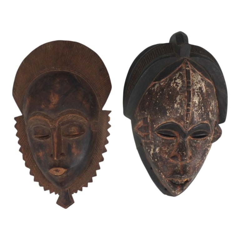 2 Vintage West African Carved Wood Tribal Masks (1 of 4)