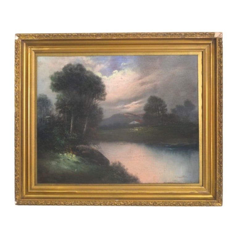 Antique Pastel "Landscape" Signed Chandler: Antique Pastel on Paper "Landscape" Signed lower right Chandler (possibly William Henry Chandler, American 1854-1928) Framed and presented under glass. Measures 16" x 20", frame measures 19-3/4" x