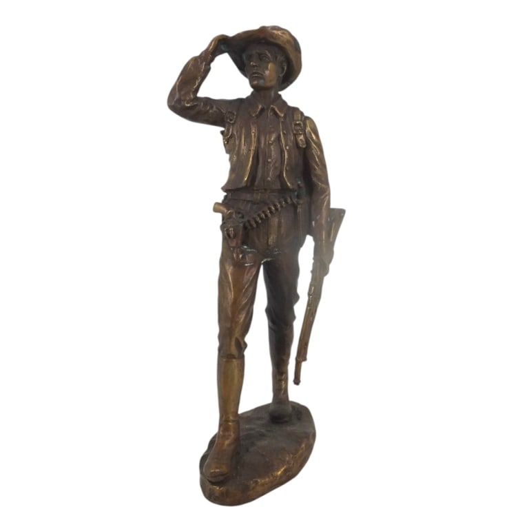 Robert Summers Style Bronze "Western Lawman": Possibly Robert Summers, American (20th C) Bronze Figure "Western Lawman". Unsigned. Measures 18-1/2" x 8-1/2" x 4-1/4". Condition: Some oxidation Estimate 200 - 400 Domestic shipping Third Party