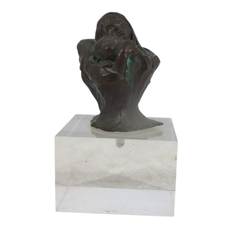 Circa 1970s Bronze Sculpture "Mother and Child": Circa 1970s Bronze Sculpture "Mother and Child" Presented on a Acrylic Base. Signed Illegibly. Overall measures 5-1/4" x 3" x 3". Condition: Good condition. Estimate 150 - 350 Domestic shipping Third