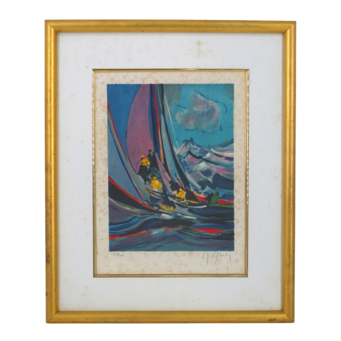 Marcel Mouley Signed Lithograph "Ships": Marcel Mouley, French (1918-2008) Color lithograph "Ships in Front of Essaouira". Pencil signed and numbered 59/300. Framed and presented under glass screen. Measures 9-3/4" x 12-1/4", frame measures