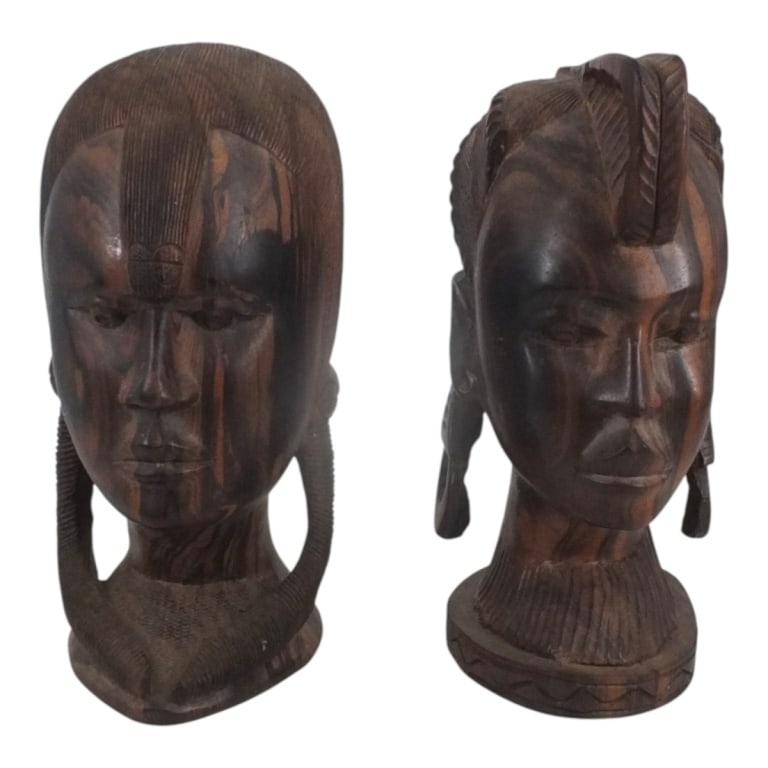 2 Large Vintage African Carved Ebony Busts (1 of 4)
