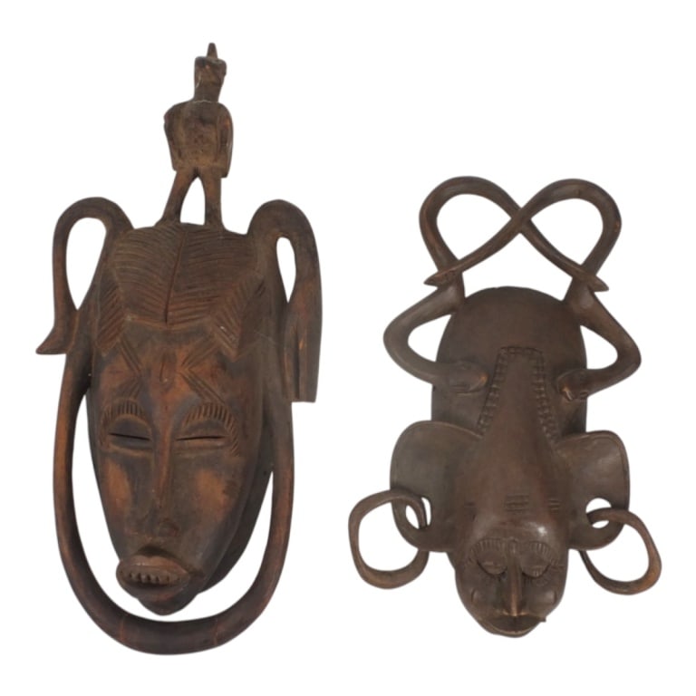 2 Vintage West African Carved Wood Tribal Masks (1 of 6)