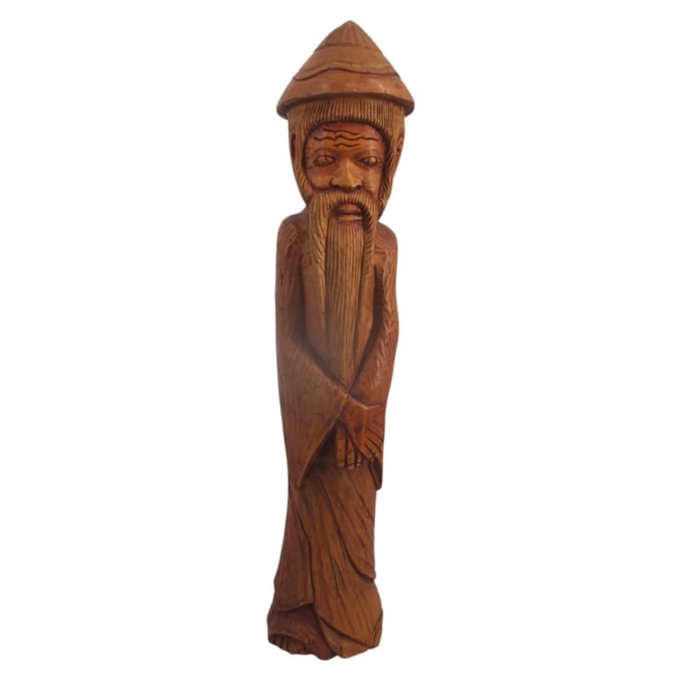 Vintage Chinese Carved Wood Wiseman Figure (1 of 3)