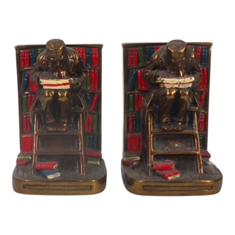 Vtg Marion Bronze Clad Bookends "Old Professor": Vintage Pair Marion Bronze Clad Bookends "Old Professor". Unsigned. Measures 7-1/2" x 5" x 4-1/2". Condition: Good overall condition consistent with age, display and storage. Estimate 100 - 300 Domest