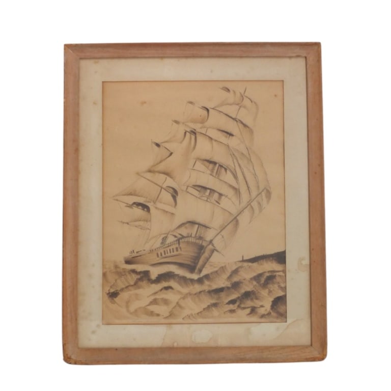 Ink on Paper "Full Sail" Signed William Jewell (1 of 3)