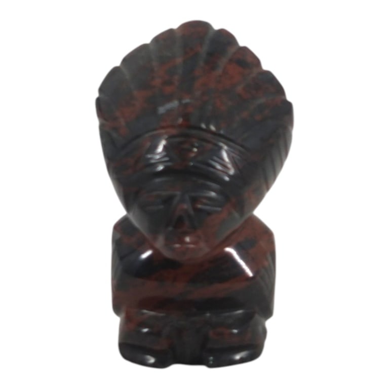 Vintage Carved Mahogany Obsidian Aztec Warrior: Vintage Carved Mahogany Obsidian Aztec Warrior. Unsigned. Measures 5-1/2" H. Condition: Good condition. Estimate 50 - 100 Domestic shipping Third Party