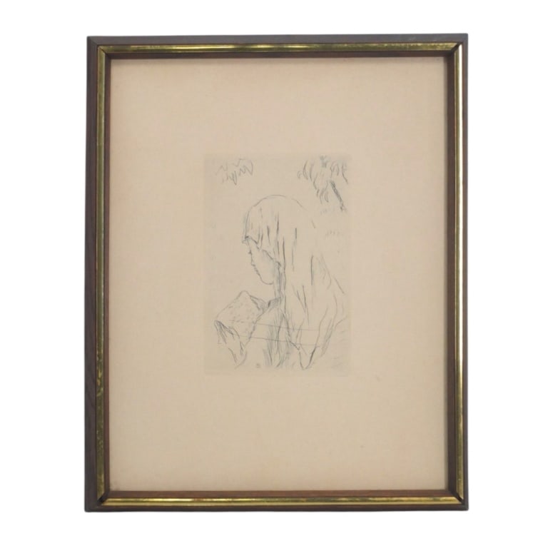 Pierre Bonnard Etching, Jeune Fille Lisant: Vintage The Collector's Guild Pierre Bonnard (French, 1867-1947) Etching "Jeune Fille Lisant". Signed in plate. Bio affixed to verso. Framed and presented under glass. Measures 13-1/2" x 10-1/2"