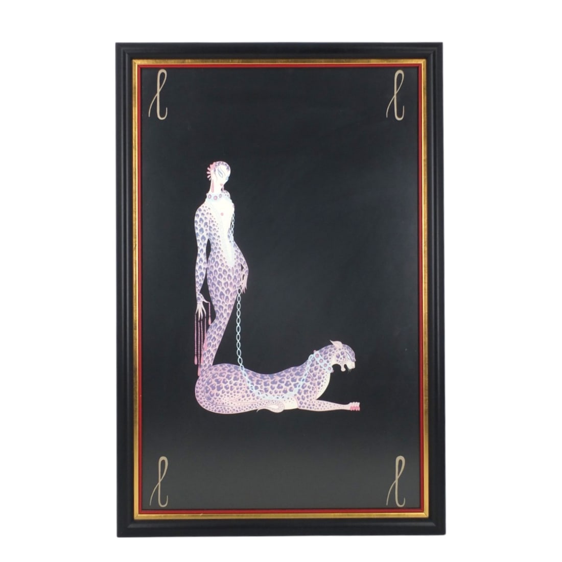 After: Erte Art Deco Offset Lithograph "Letter L": After: Romain (Erte) De Tirtoff, Russian (1892-1990) Art Deco Color Offset Lithograph "Letter L" from Alphabet Suite. Unsigned. Framed and presented under glass screen. Measures 29-1/2" x 18-1/2" (sig