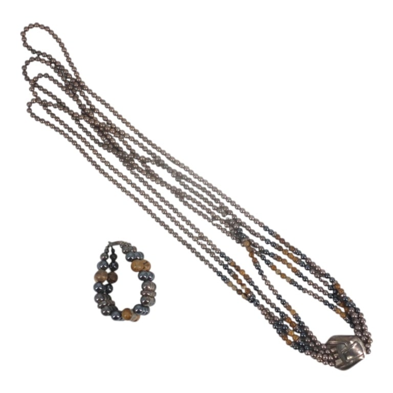 Navajo Sterling Silver Beaded Necklace & Bracelet (1 of 5)