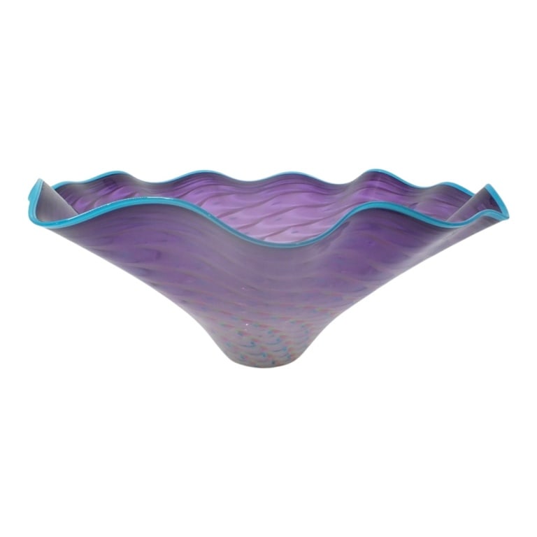 HUGE LaChaussee Art Glass Centerpiece Bowl: HUGE LaChaussee Art Glass Centerpiece Bowl. Signed and dated 1996. Measures 25" W x 10" H. Condition: NO chips or cracks, good condition. Estimate 150 - 350 Domestic shipping Third Party