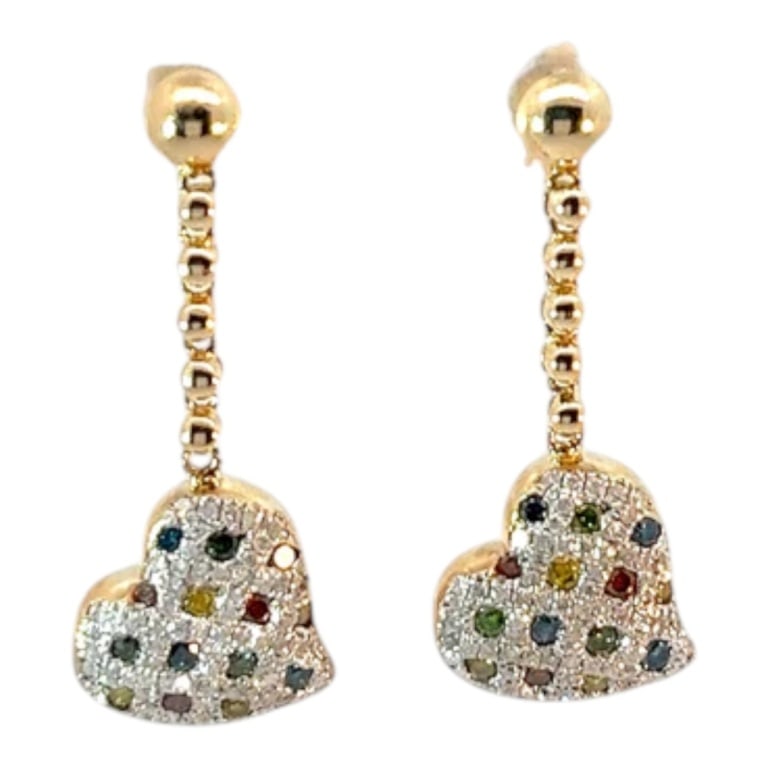 Ladies 18K & Sapphire Drop Earrings: Ladies 18 Karat Yellow Gold and Sapphire Heart Shape Drop Earrings. Drop measures 1-1/4". Approx. weight: 6 grams. Condition: Good condition. Estimate 800 - 1200 Domestic shipping Third party