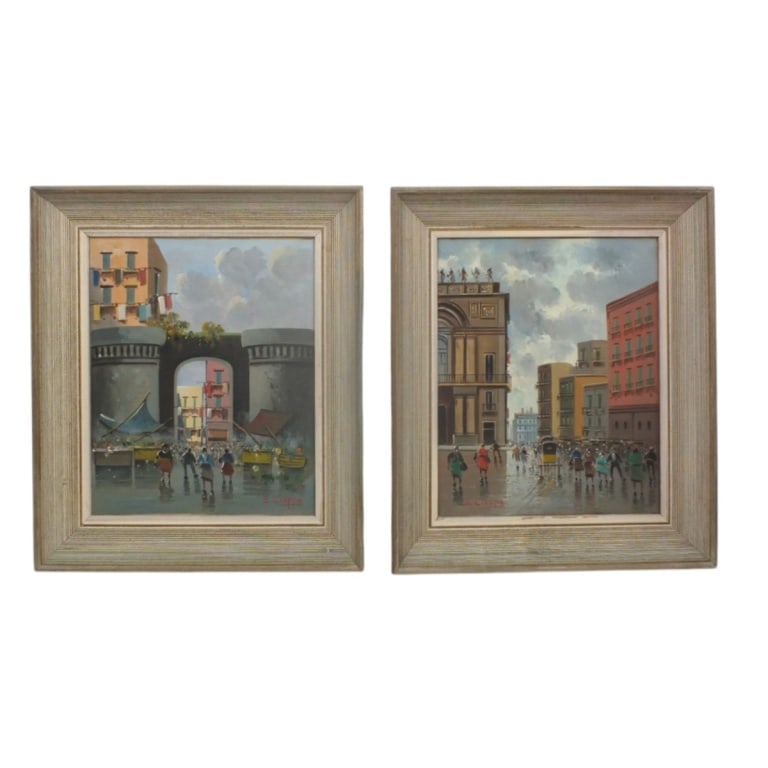 Pair B. Ciappa Oil/Canvas "Italian Street Scenes": Pair B. Ciappa (Italian, 20th C) Oil on Canvas "Italian Street Scenes". Signed. Measures 13" x 11", frame measures 17" x 14-3/4". Condition: Good condition. Estimate 150 - 350 Domestic shipping Third