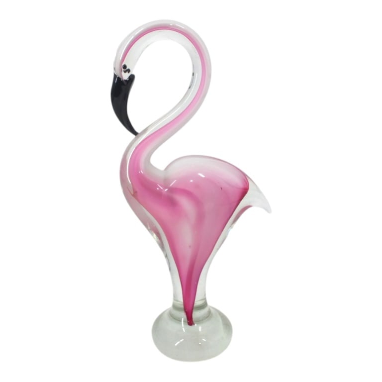 Dynasty Gallery Art Glass Pink Flamingo Figure: Vinci Art Glass Pink Flamingo by Dynasty Gallery. Unsigned. Measures 12-1/2" H. Condition: Good condition. Estimate 60 - 120 Domestic shipping Third Party