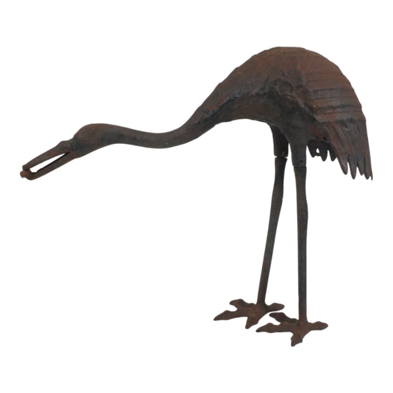 Large Cast Iron Crane Sculpture: Large Vintage Cast Iron Crane Sculpture. Measures 13", 16", 5". Condition: Oxidation to the surface. Estimate 100 - 300 Domestic shipping Third party
