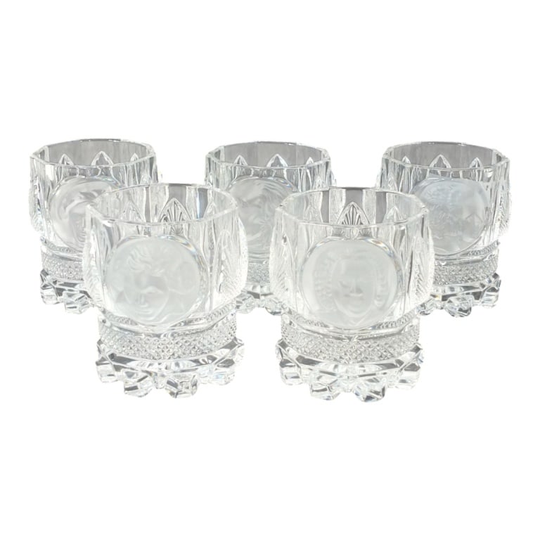 5 Berlin Design "Old Masters of Music" Tumblers: Set of 5 Berlin Design "Old Masters of Music" Heavy Glass Tumblers. Includes #2794, 1199, 1540, 192, 1160. Marked. Measures 4-1/2" H x 3-3/4" W. Condition: Good condition. Estimate 100 - 300 Domestic