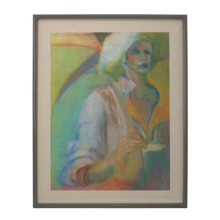 Melanie A. Pastel Drawing "Portrait of a Woman": Melanie A. (20th Century) Pastel Drawing "Portrait of a Woman" Signed. Framed and under glass. Measures 22-1/2" x 17" (sight), frame 27-1/2" x 22". Condition: Good condition. Estimate 100 - 1000 Domes
