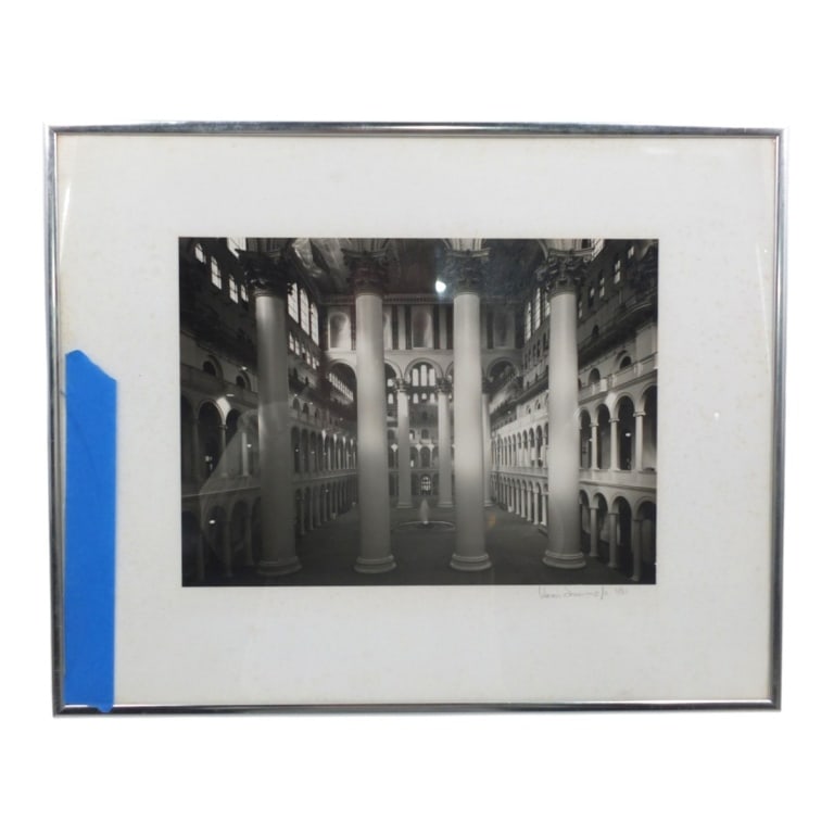 Walter Smalling Photolitho "Pension Bldg D.C.": Walter Smalling (American 20th C) Photolitho "Interior Hall, Pension Bldg D.C.". Pencil signed and dated 3/81 lower right. Framed and under glass. Measures 9-1/2" x 13", frame 16-1/2" x 20-1/2".